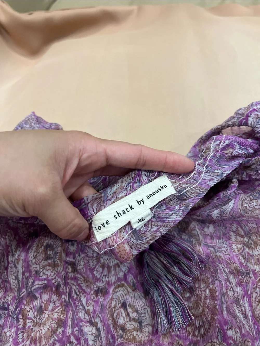 Love Shack By Anouska Purple Paisley Tassel Tie Sheer Boho Blouse Top XL Beach - Picture 2 of 8